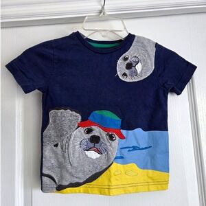 Mini Boden Boys Navy Blue Seal Beach Applique Graphic T-Shirt Size 3-4Y